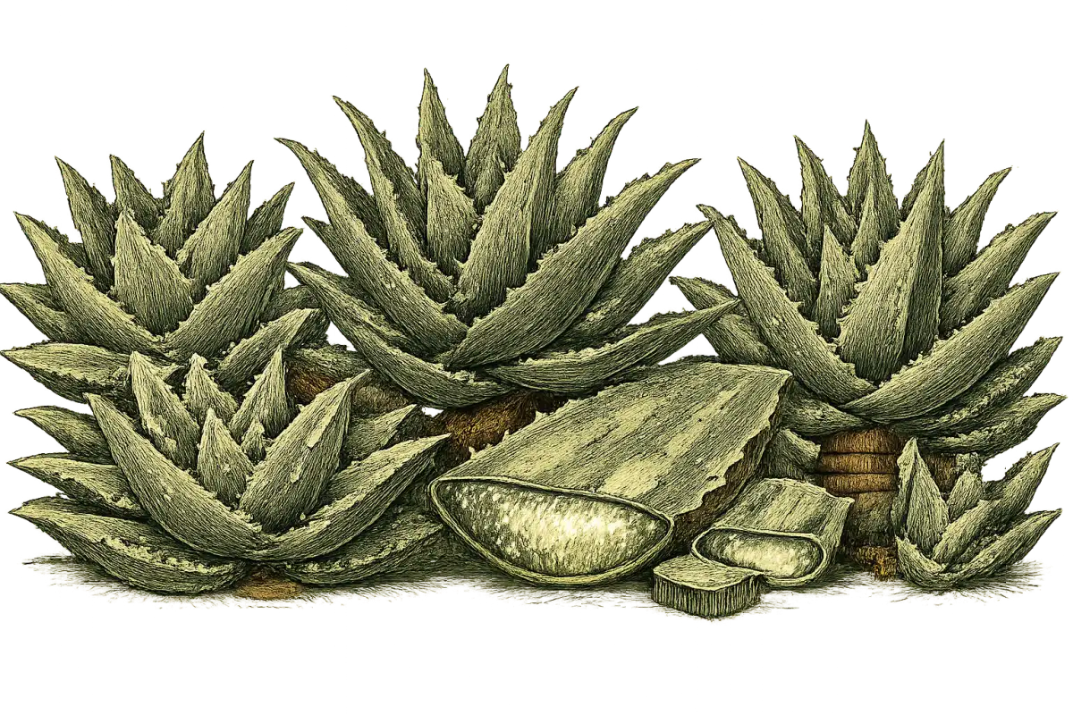 How to grow aloe vera — vintage botanical illustration showing the plant in detail