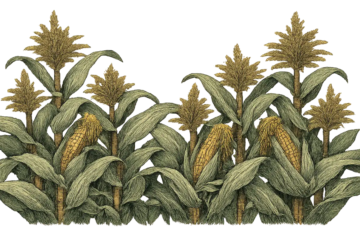 How to grow sweet corn — vintage botanical illustration showing the plant in detail