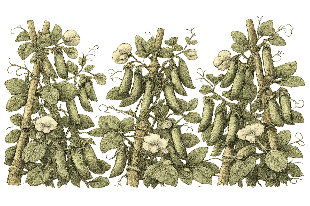 How to grow peas — vintage botanical illustration showing the plant in detail